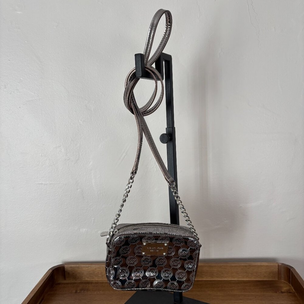 Michael Kors Jet Set Small Metallic Silver Logo Crossbody - Picture 5 of 10